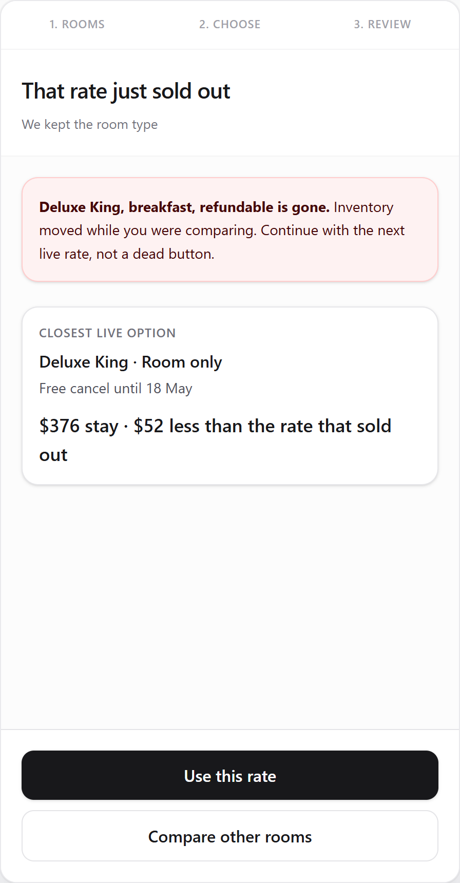 Sold out state that keeps the room type and offers the next live rate